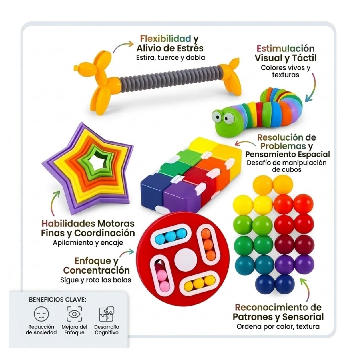 KIT DE JUGUETES SENSORIALES ANTIESTRÉS ESTIMULA RELAJA Y APRENDE JUGANDO - 4