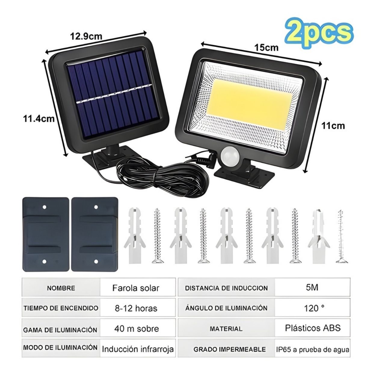 FOCO REFLECTOR SOLAR LED CON SENSOR DE MOVIMIENTO - RESISTENTE IP65 PARA FACHADA Y JARDÍN - 4