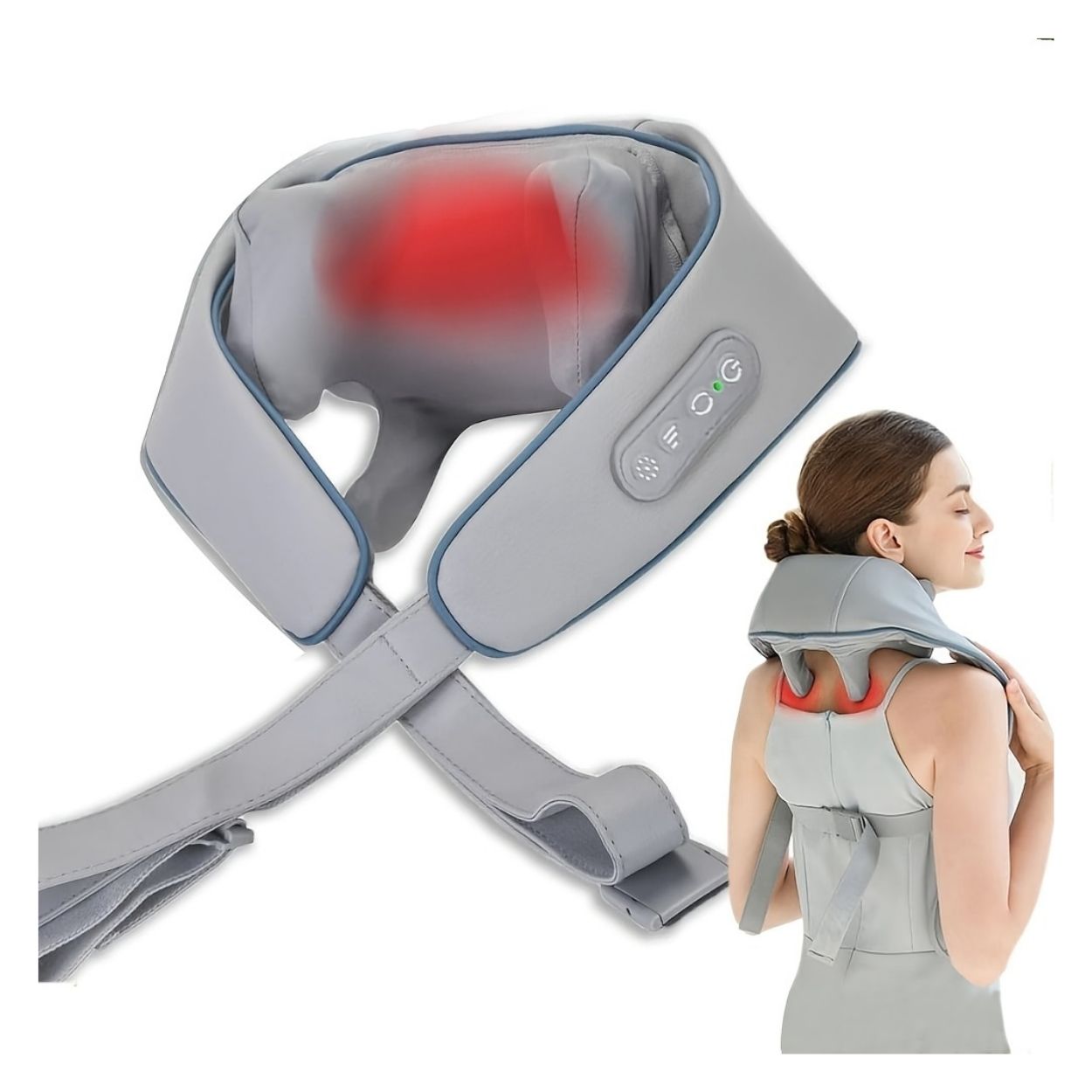 MASAJEADOR DE CUELLO Y HOMBROS ELÉCTRICO PORTÁTIL 2 MODOS Y 3 INTENSIDADES - TIPO SHIATSU - 1