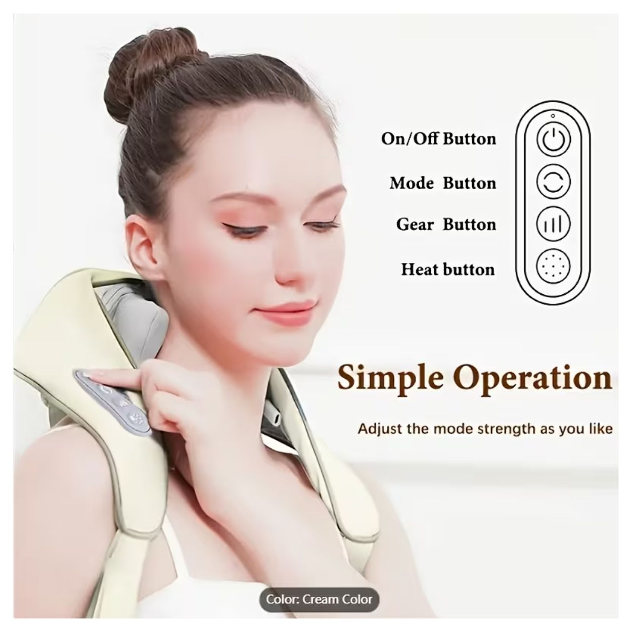 MASAJEADOR DE CUELLO Y HOMBROS ELÉCTRICO PORTÁTIL 2 MODOS Y 3 INTENSIDADES - TIPO SHIATSU - 2