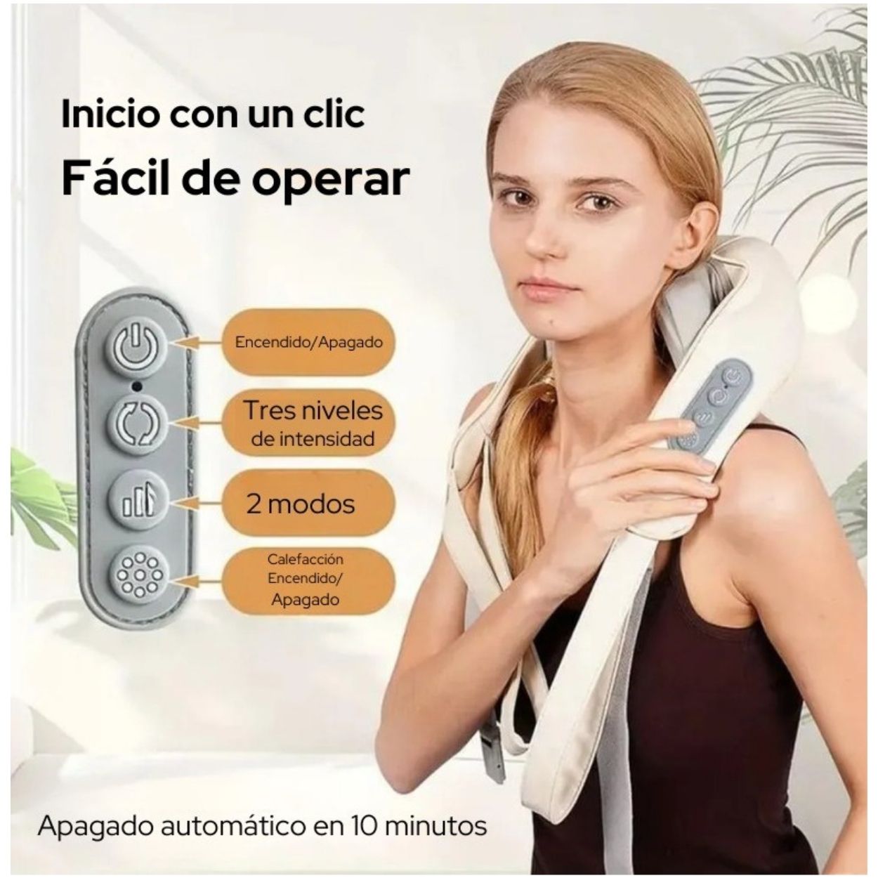 MASAJEADOR DE CUELLO Y HOMBROS ELÉCTRICO PORTÁTIL 2 MODOS Y 3 INTENSIDADES - TIPO SHIATSU - 3