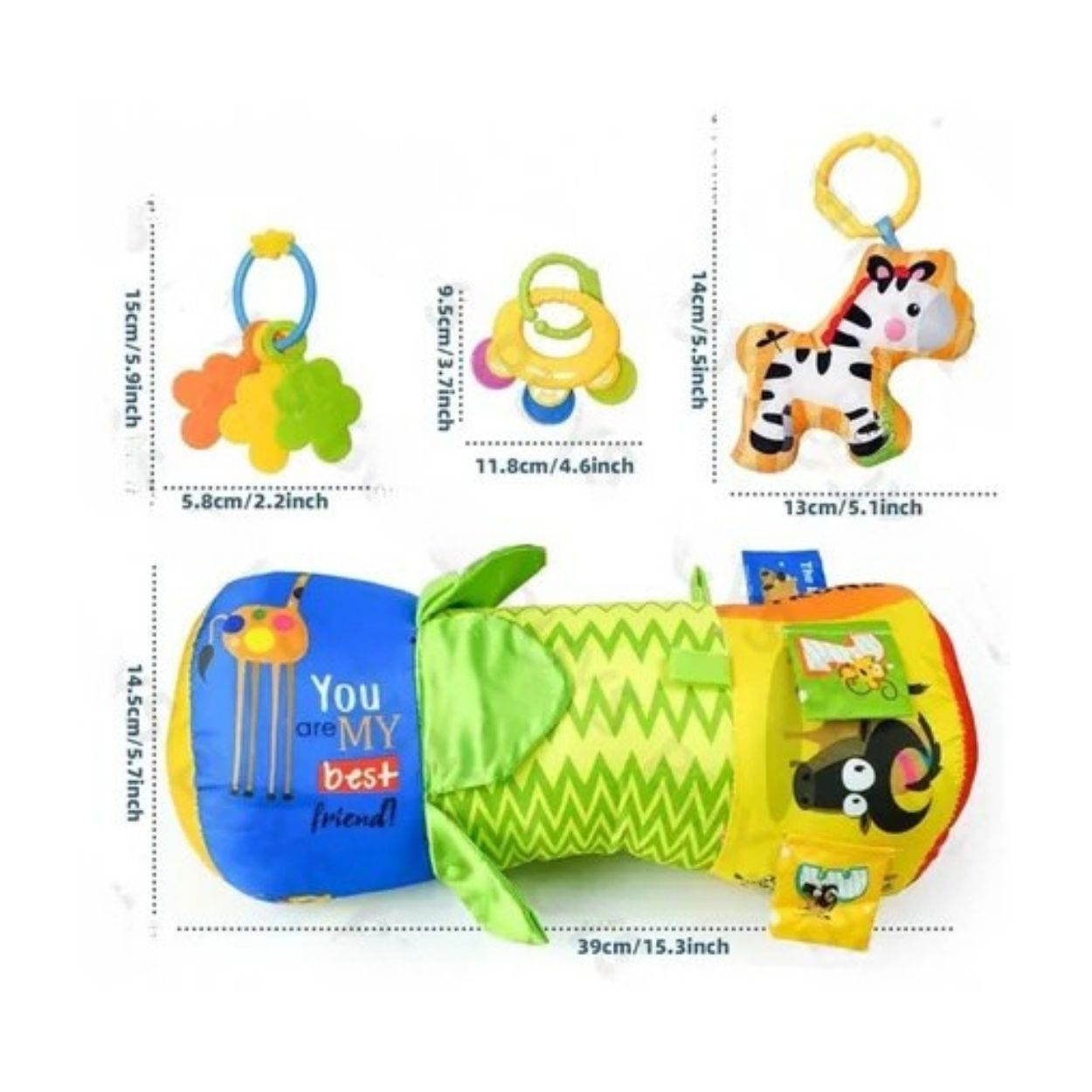 RODILLO DE ESTIMULACIÓN TEMPRANA DE GATEO PARA BEBÉS CON SONAJEROS Y TEXTURAS - 4