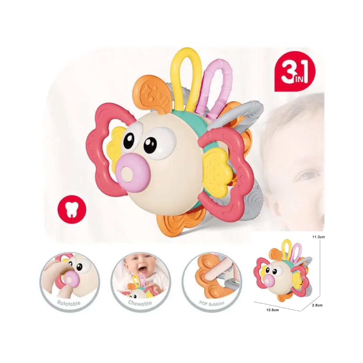 PACK RODILLO DE GATEO SENSORIAL + PEZ SONAJERO MOLAR PARA BEBÉS - 5