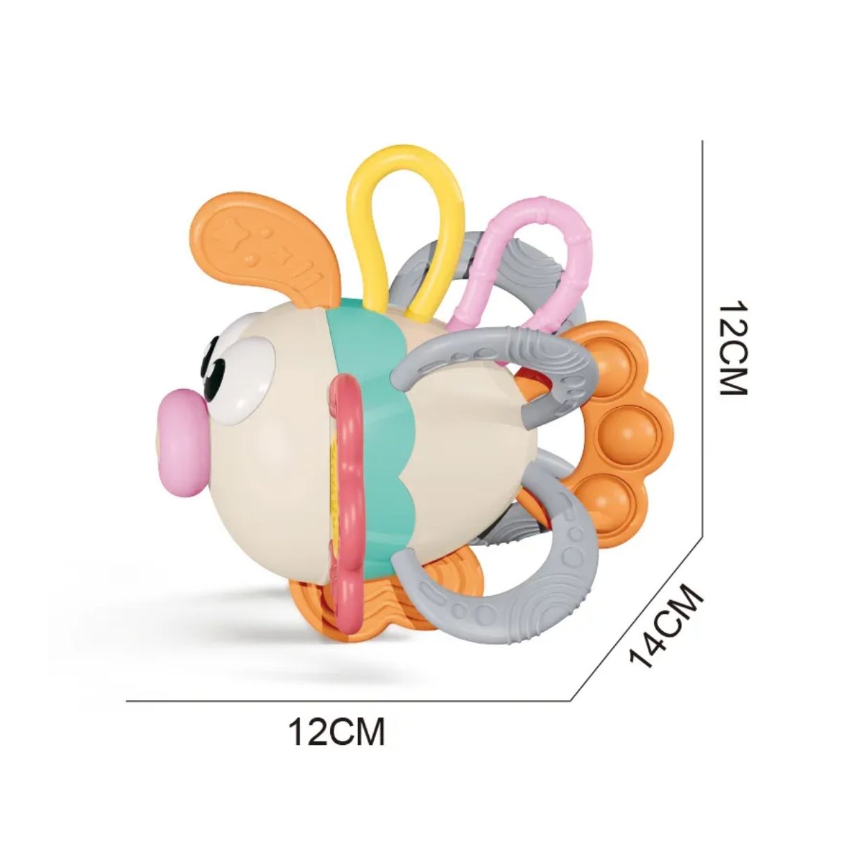 JUGUETE SONAJERO MOLAR SENSORIAL PEZ GLOBO POP IT 3 EN 1 PARA BEBÉS - 5