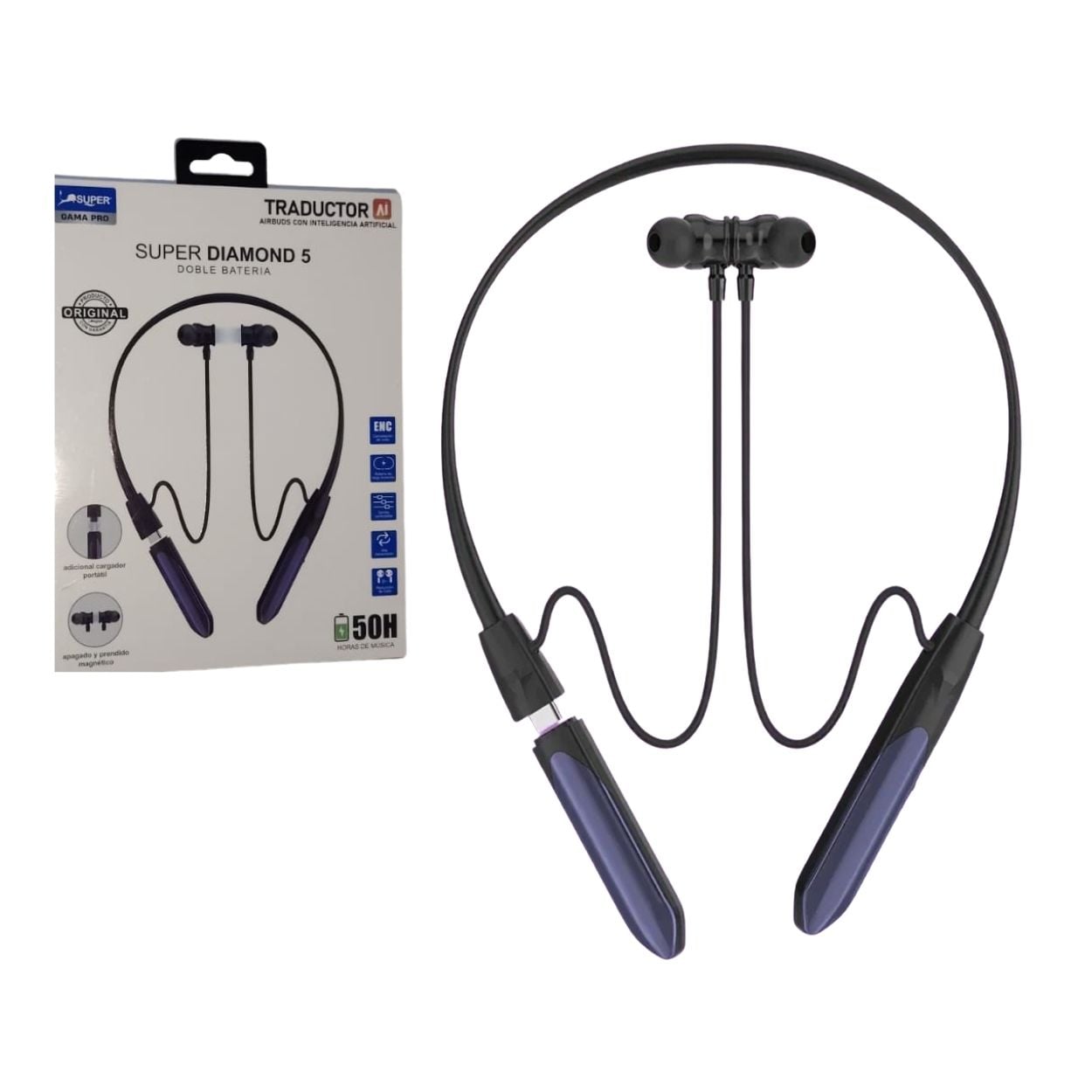 AUDÍFONOS BLUETOOTH 5.3 SUPER DIAMOND 5 - 50H BATERÍA Y TRADUCTOR AI - 1