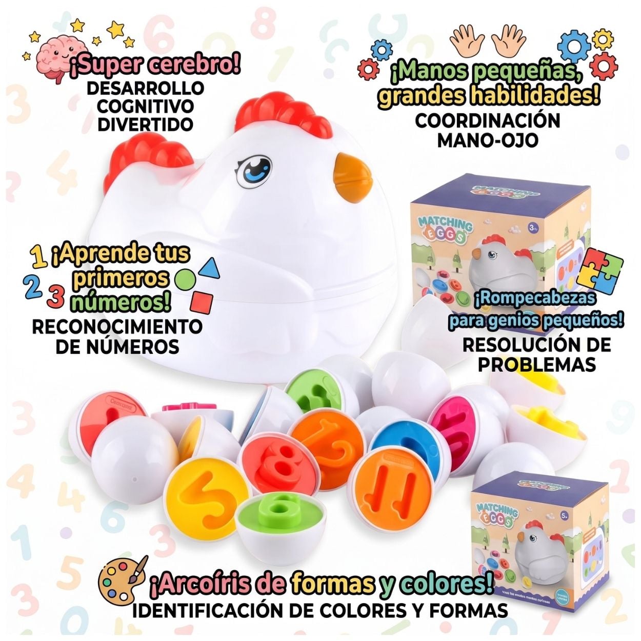 GALLINA CON HUEVOS COLORIDOS ENCAJE MONTESSORI JUGUETE EDUCATIVO - 6