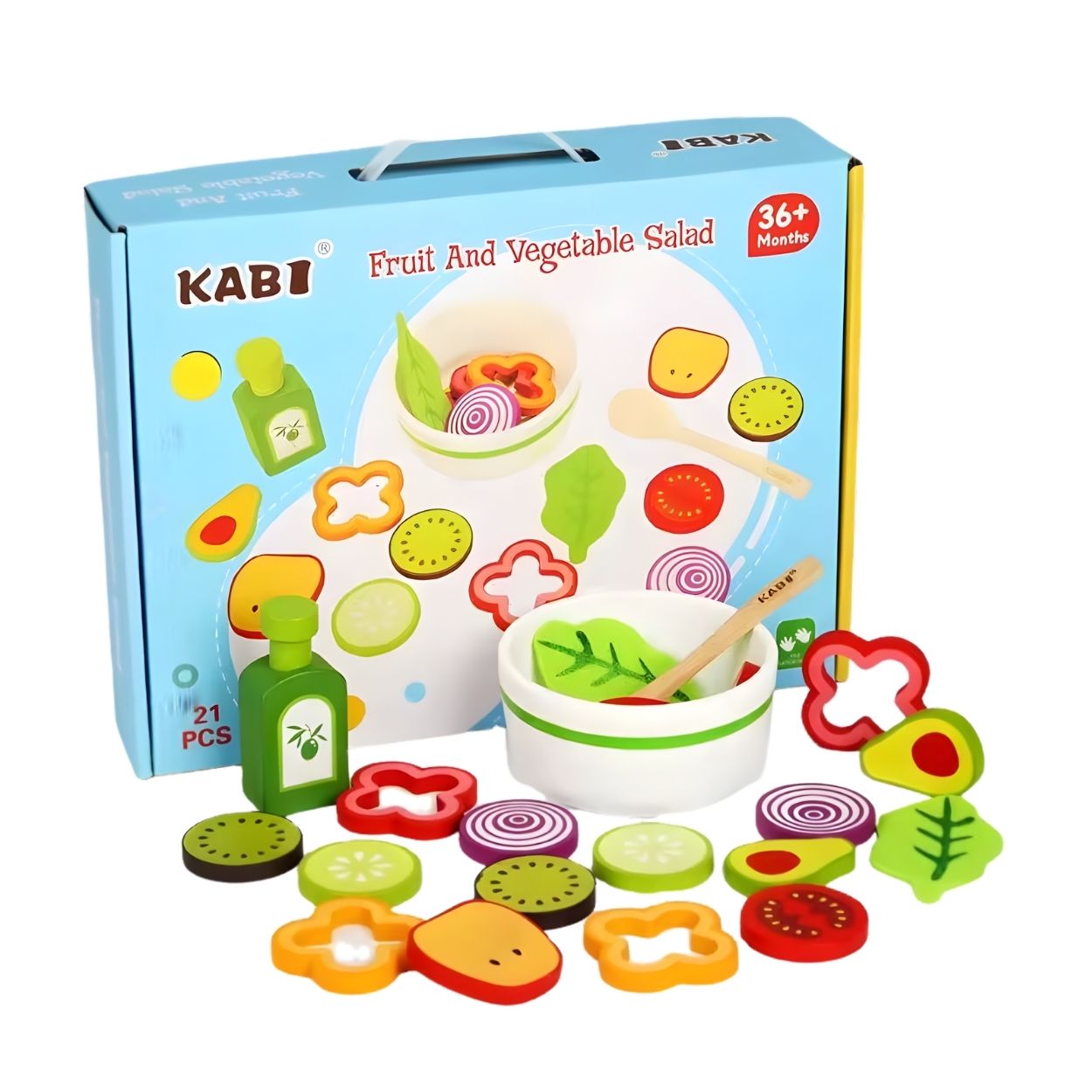 JUGUETE DE MADERA MONTESSORI ENSALADA DE VEGETALES Y FRUTAS PARA NIÑOS - 1