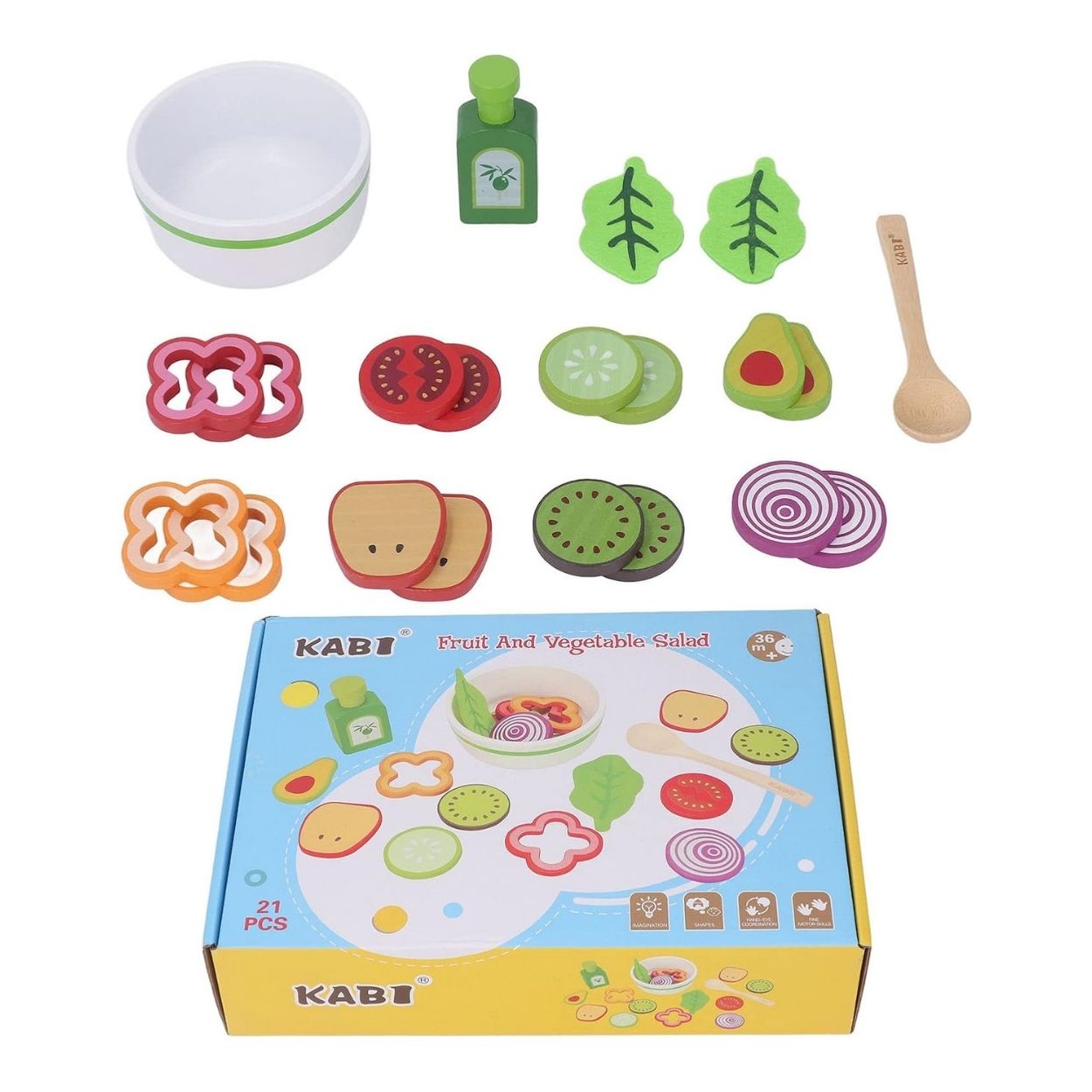 JUGUETE DE MADERA MONTESSORI ENSALADA DE VEGETALES Y FRUTAS PARA NIÑOS - 4