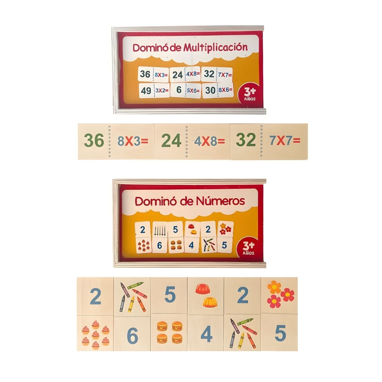 KIT DE INICIACIÓN MATEMÁTICA DOMINÓ DIDÁCTICO DE MADERA NÚMEROS Y MULTIPLICACIÓN - 1