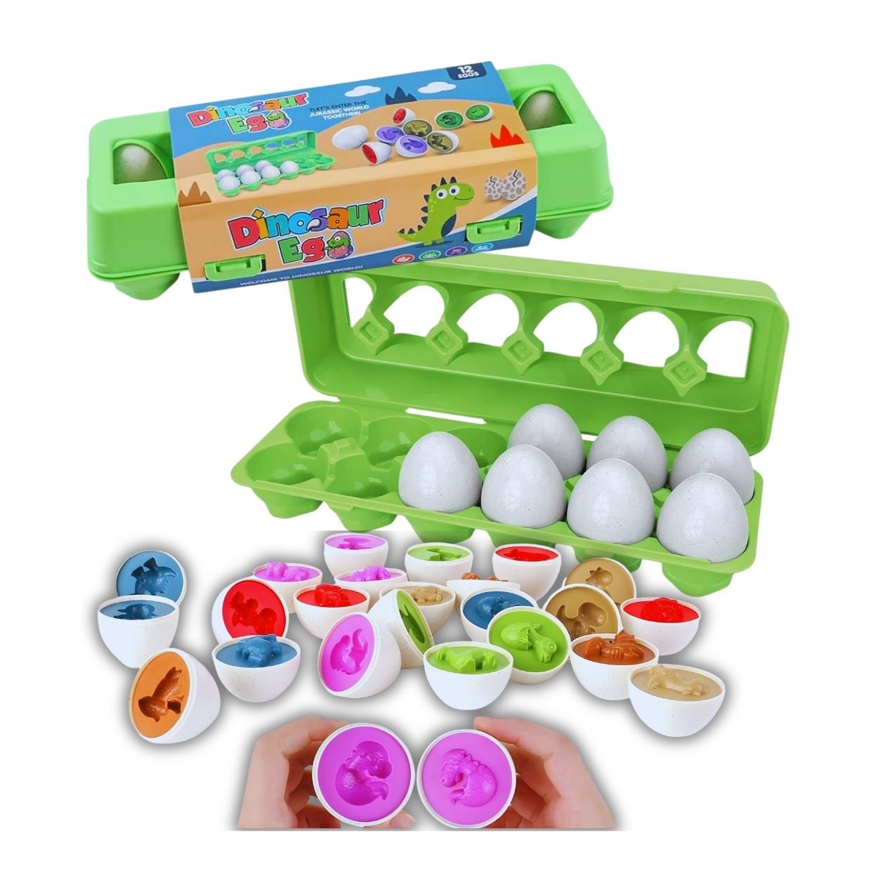 HUEVOS DE DINOSAURIO DIDÁCTICOS - SET DE 12 PIEZAS PARA ENCAJE Y COLOR - 1