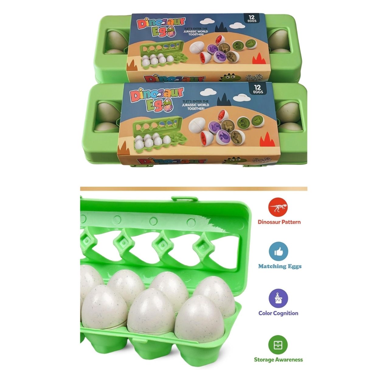HUEVOS DE DINOSAURIO DIDÁCTICOS - SET DE 12 PIEZAS PARA ENCAJE Y COLOR - 5