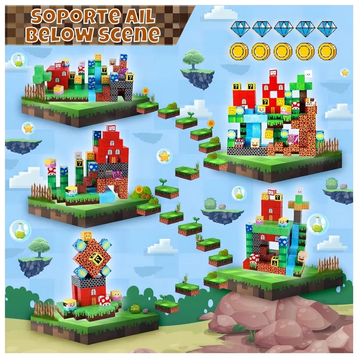 SET CUBOS MAGNÉTICOS DE CONSTRUCCIÓN 3D COMPATIBLE CON MUNDO MINECRAFT MARIO BROS 150 PZS - 3