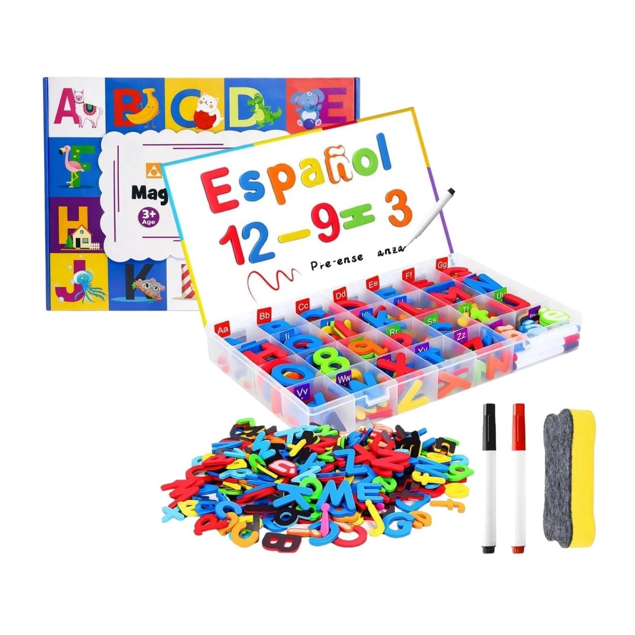 JUEGO DIDÁCTICO SET EDUCATIVO MAGNÉTICO 259 PIEZAS - LETRAS, NÚMEROS Y PIZARRA - 1