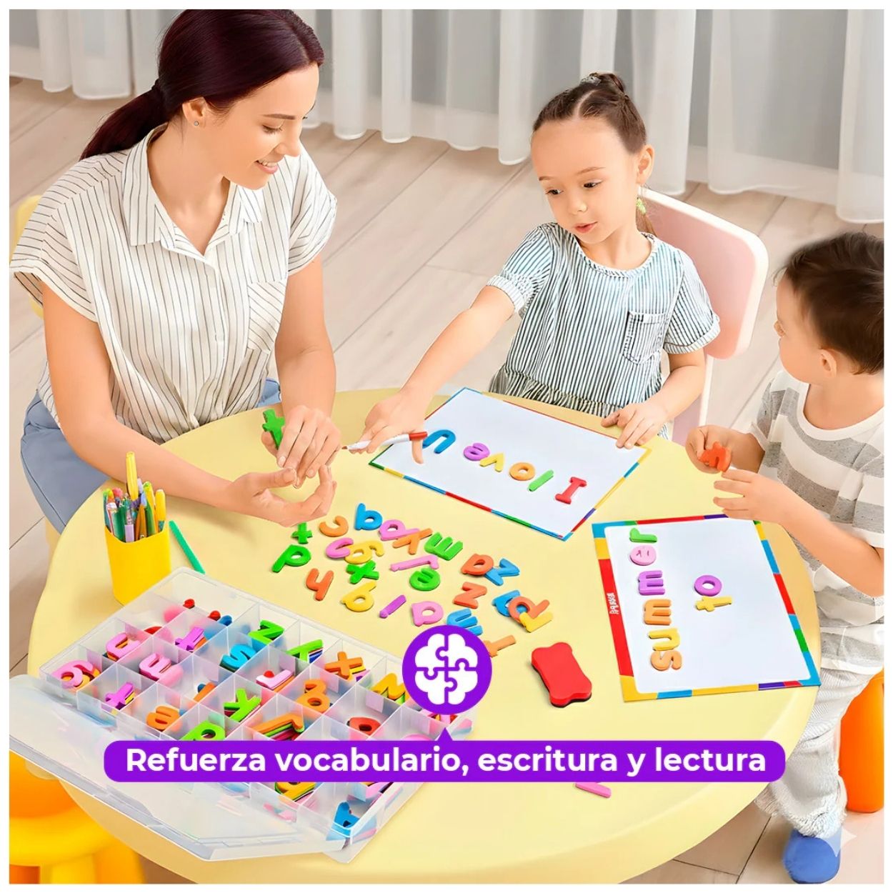 JUEGO DIDÁCTICO SET EDUCATIVO MAGNÉTICO 259 PIEZAS - LETRAS, NÚMEROS Y PIZARRA - 4