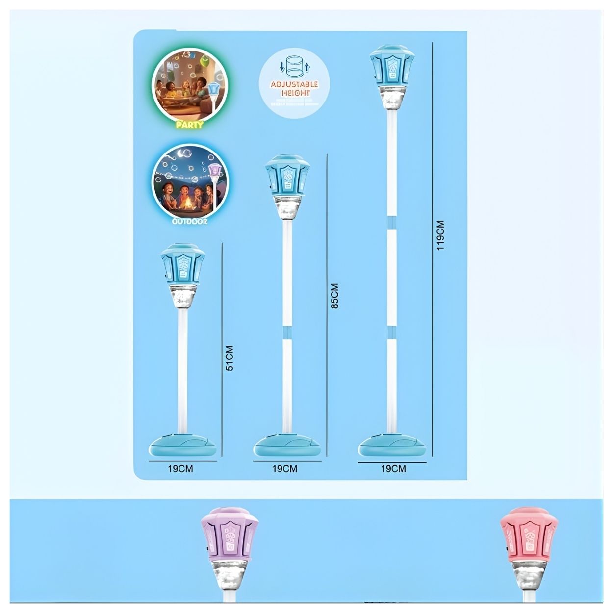 JUGUETE BURBUJERO ANTORCHA FAROL MUSICAL CON LUCES LED PARA NIÑOS - ALTURA AJUSTABLE - 2