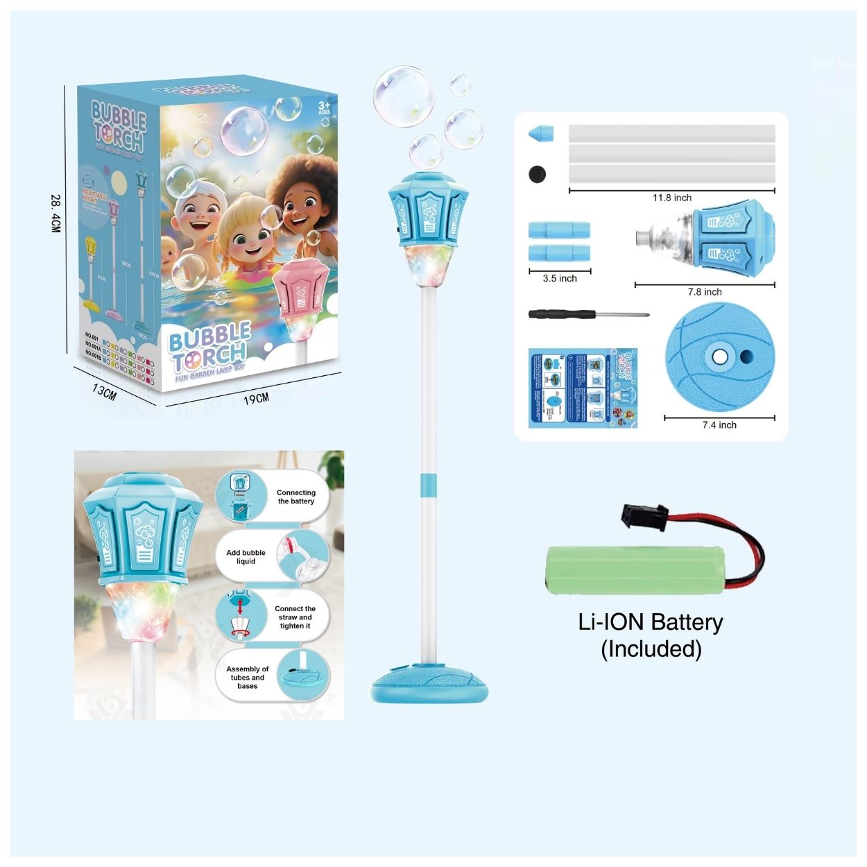 JUGUETE BURBUJERO ANTORCHA FAROL MUSICAL CON LUCES LED PARA NIÑOS - ALTURA AJUSTABLE - 3