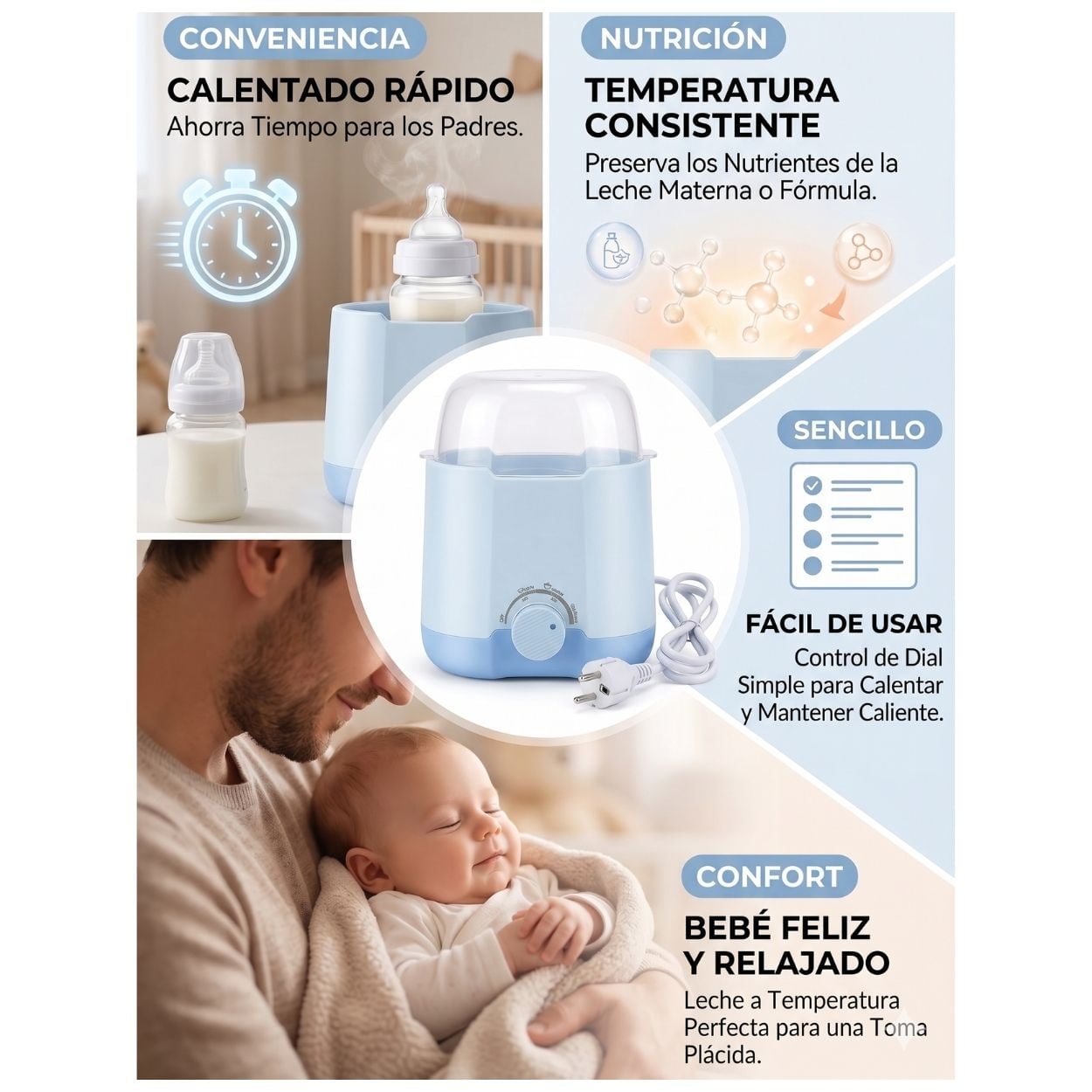 ESTERILIZADOR ELÉCTRICO Y CALENTADOR DE BIBERONES DOBLE MULTIFUNCIÓN 5 EN 1 - CELESTE - 3