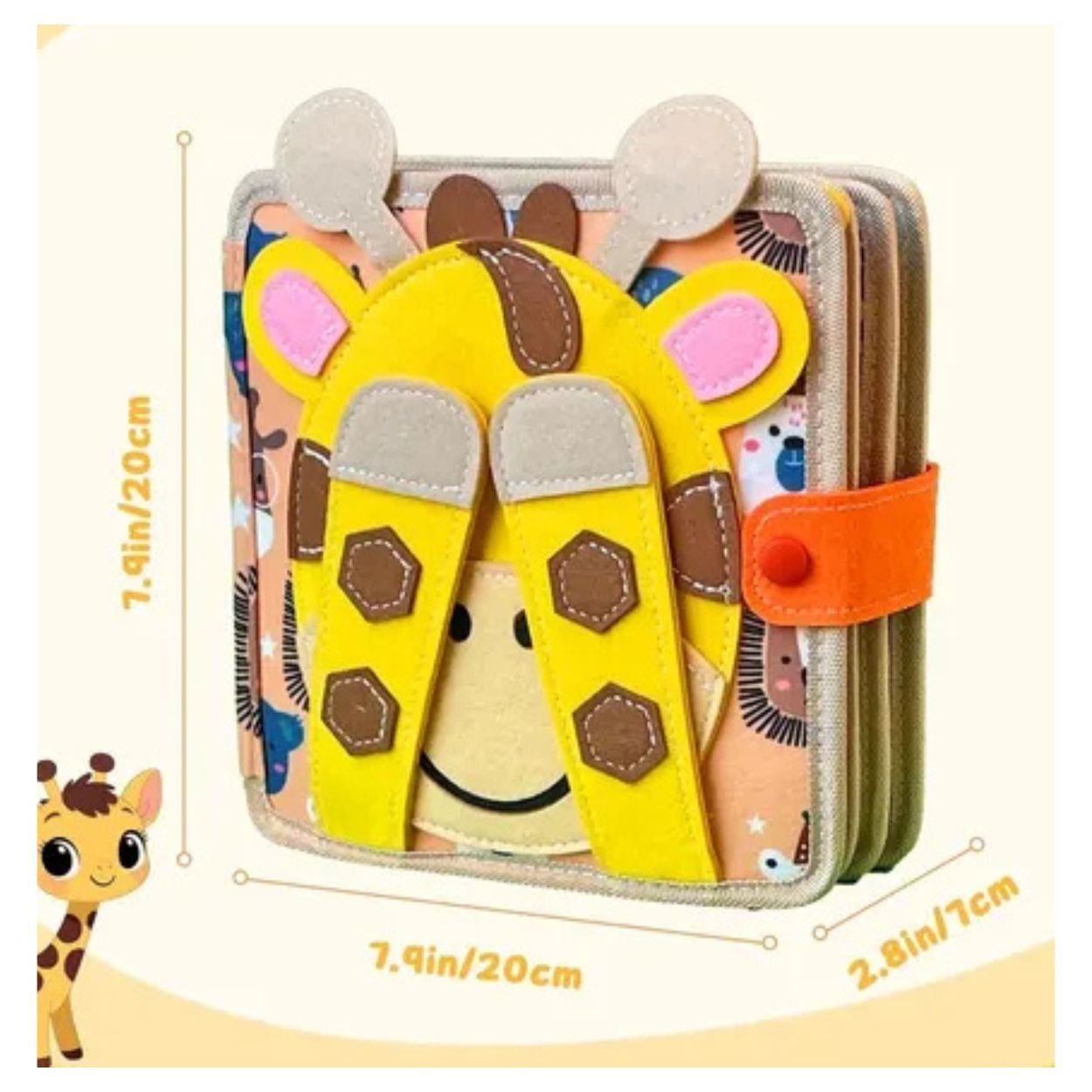 LIBRO JIRAFA SENSORIAL DE TELA MONTESSORI PARA BEBÉS Y NIÑOS - 2