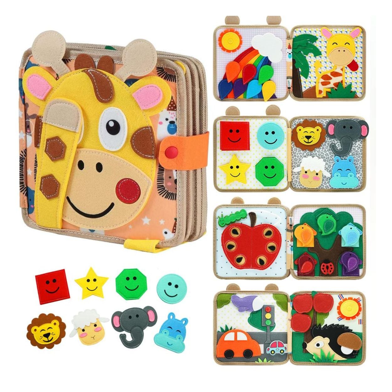 LIBRO JIRAFA SENSORIAL DE TELA MONTESSORI PARA BEBÉS Y NIÑOS - 3