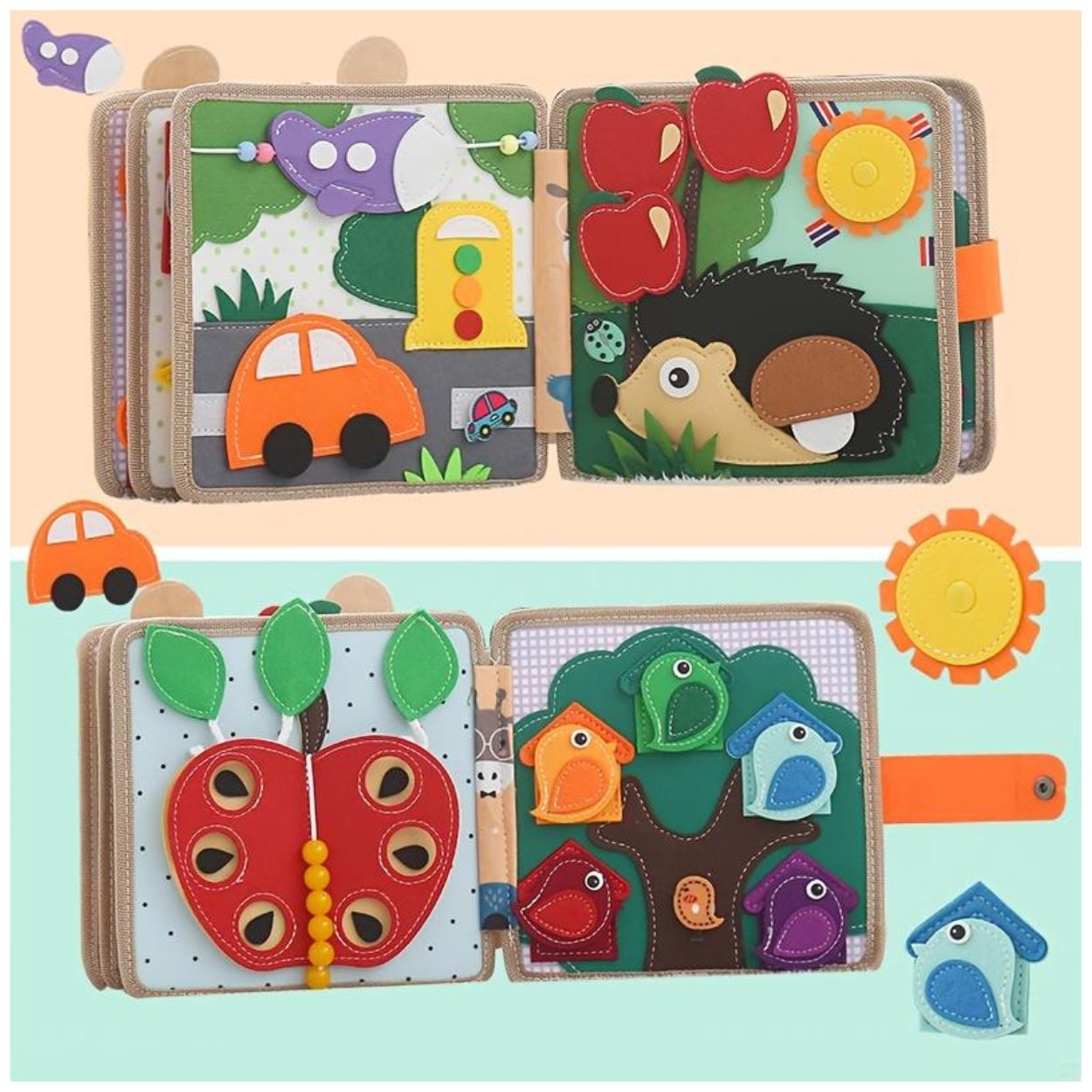 LIBRO JIRAFA SENSORIAL DE TELA MONTESSORI PARA BEBÉS Y NIÑOS - 6