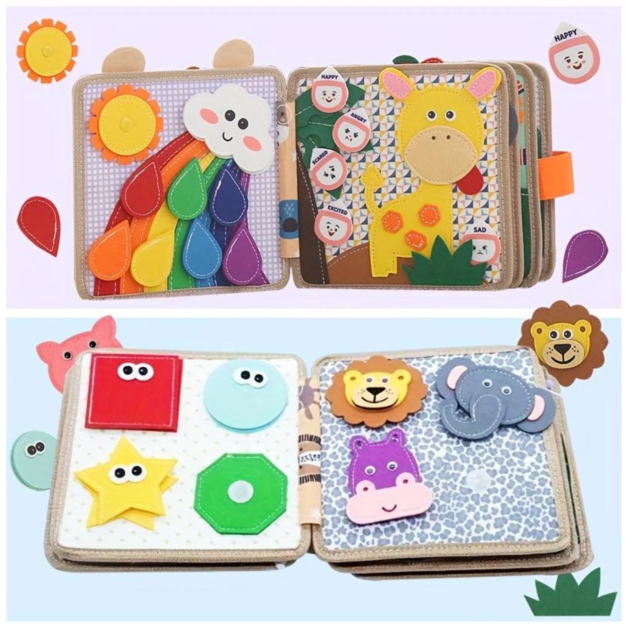 LIBRO JIRAFA SENSORIAL DE TELA MONTESSORI PARA BEBÉS Y NIÑOS - 7