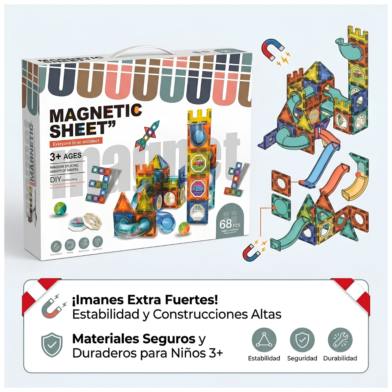 BLOQUES DE CONSTRUCCIÓN MAGNÉTICOS EDUCATIVOS STEM CON CANICAS PARA NIÑOS 98 PCS - 2