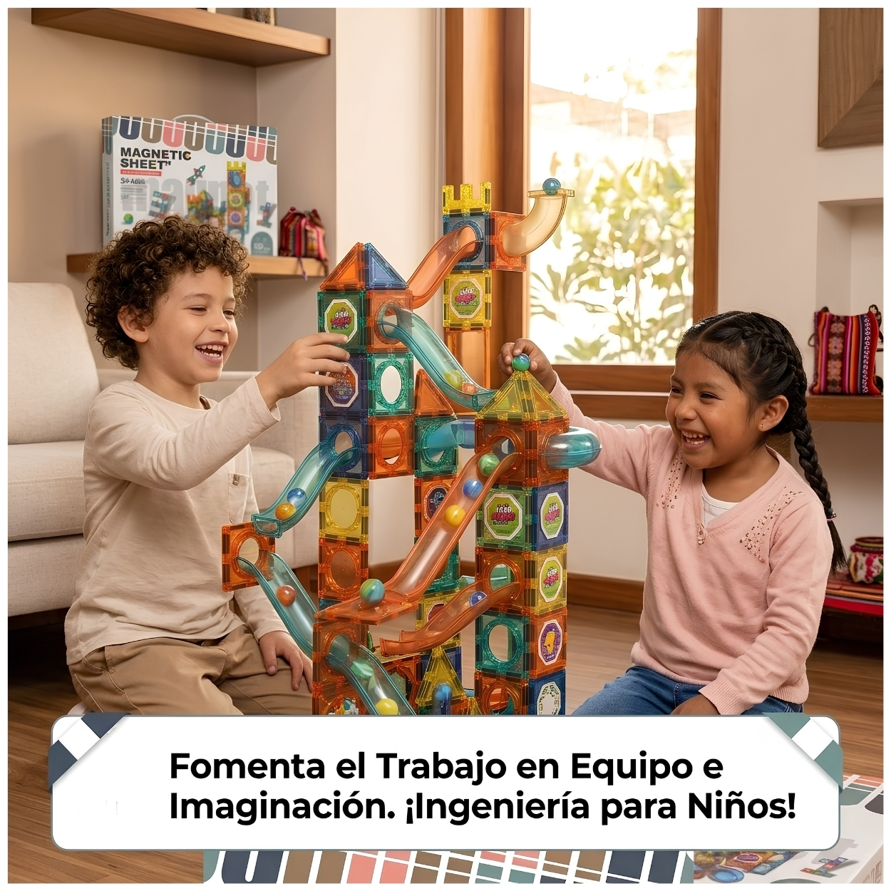 BLOQUES DE CONSTRUCCIÓN MAGNÉTICOS EDUCATIVOS STEM CON CANICAS PARA NIÑOS 98 PCS - 6