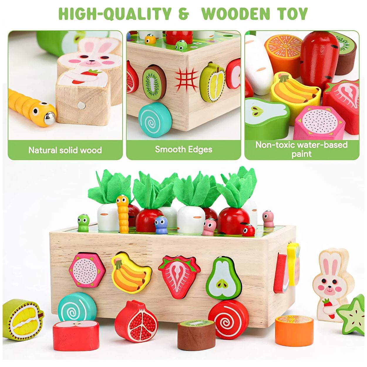 CARRITO DE MADERA DIDÁCTICO MONTESSORI - JUEGO DE COSECHA DE ZANAHORIAS Y PESCA - 3