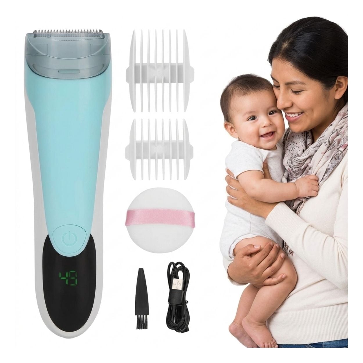 KIT RECORTADORA DE PELO INFANTIL RECARGABLE USB CON PANTALLA LCD Y ACCESORIOS - 1
