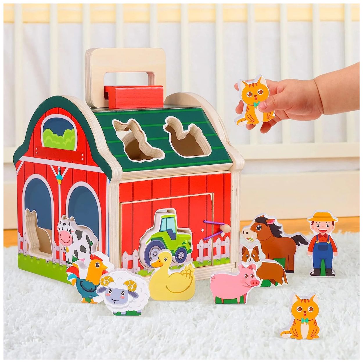 CASITA DE GRANJA DE MADERA CON ANIMALES JUGUETE MONTESSORI ENCAJE Y CLASIFICACIÓN - 1