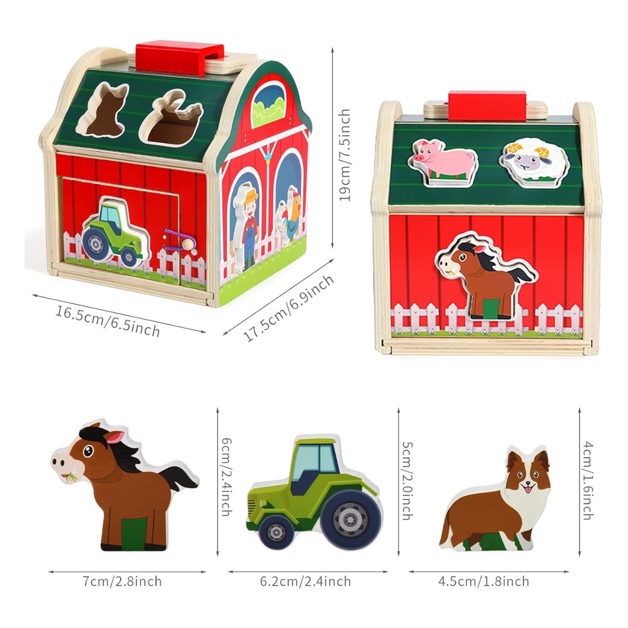 CASITA DE GRANJA DE MADERA CON ANIMALES JUGUETE MONTESSORI ENCAJE Y CLASIFICACIÓN - 3