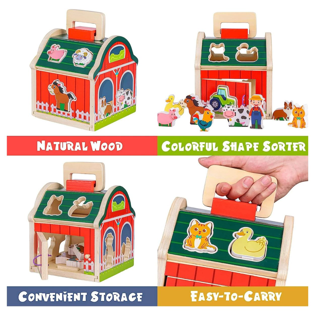 CASITA DE GRANJA DE MADERA CON ANIMALES JUGUETE MONTESSORI ENCAJE Y CLASIFICACIÓN - 4