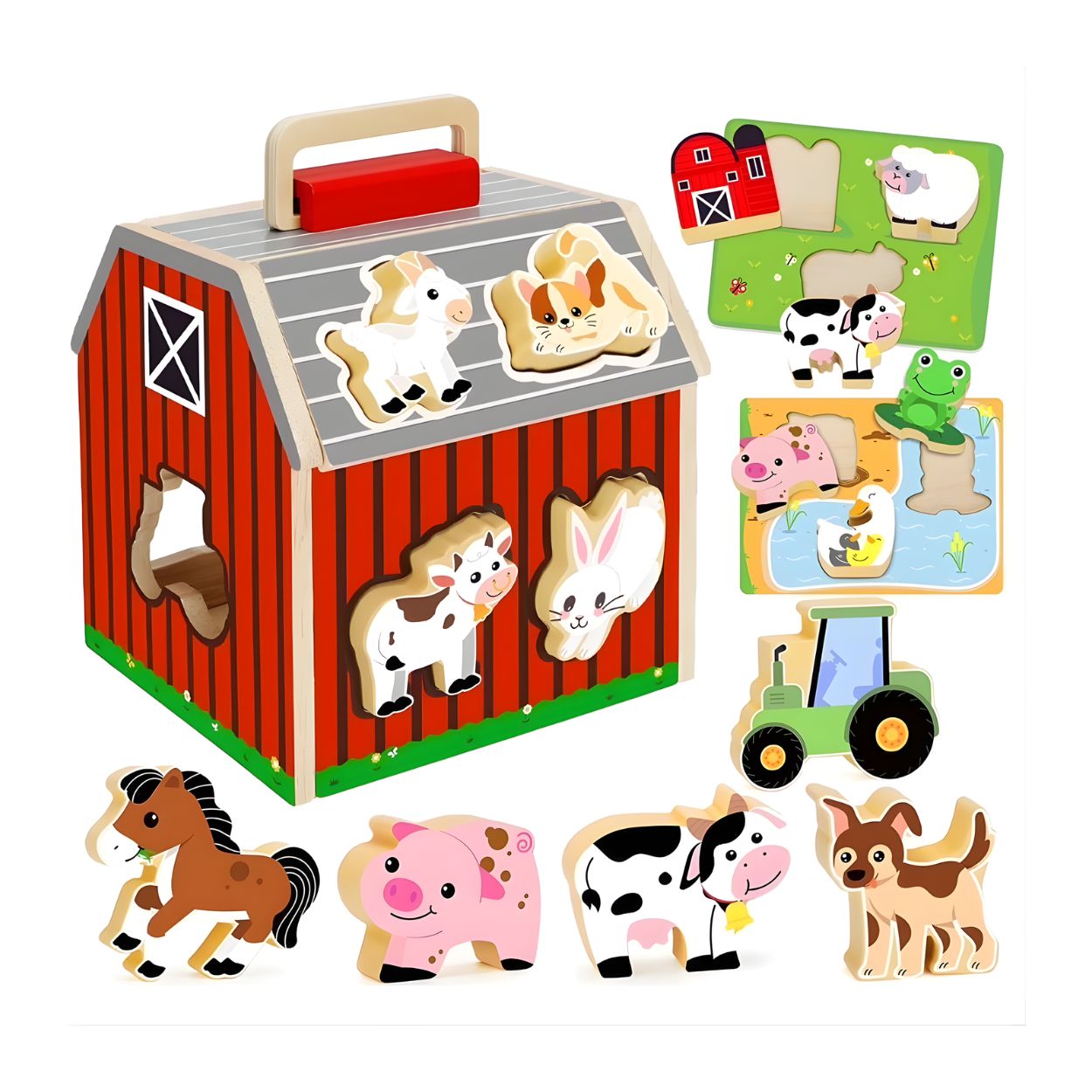 SET GRANJA DE MADERA MONTESSORI CON ROMPECABEZAS JUGUETE EDUCATIVO - 1