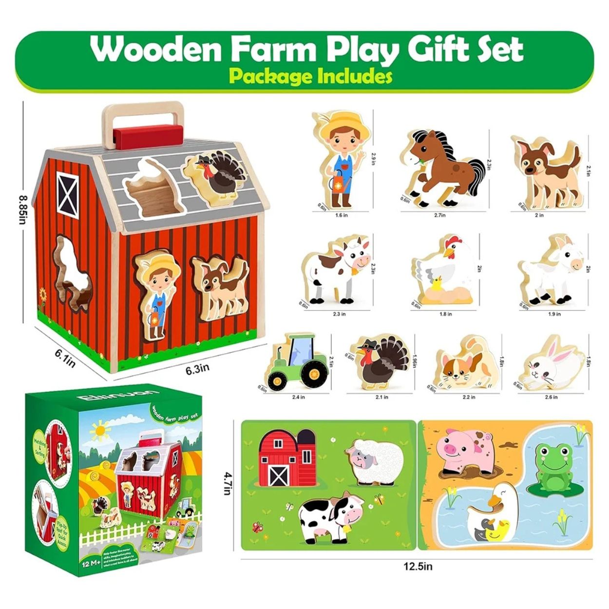SET GRANJA DE MADERA MONTESSORI CON ROMPECABEZAS JUGUETE EDUCATIVO - 3