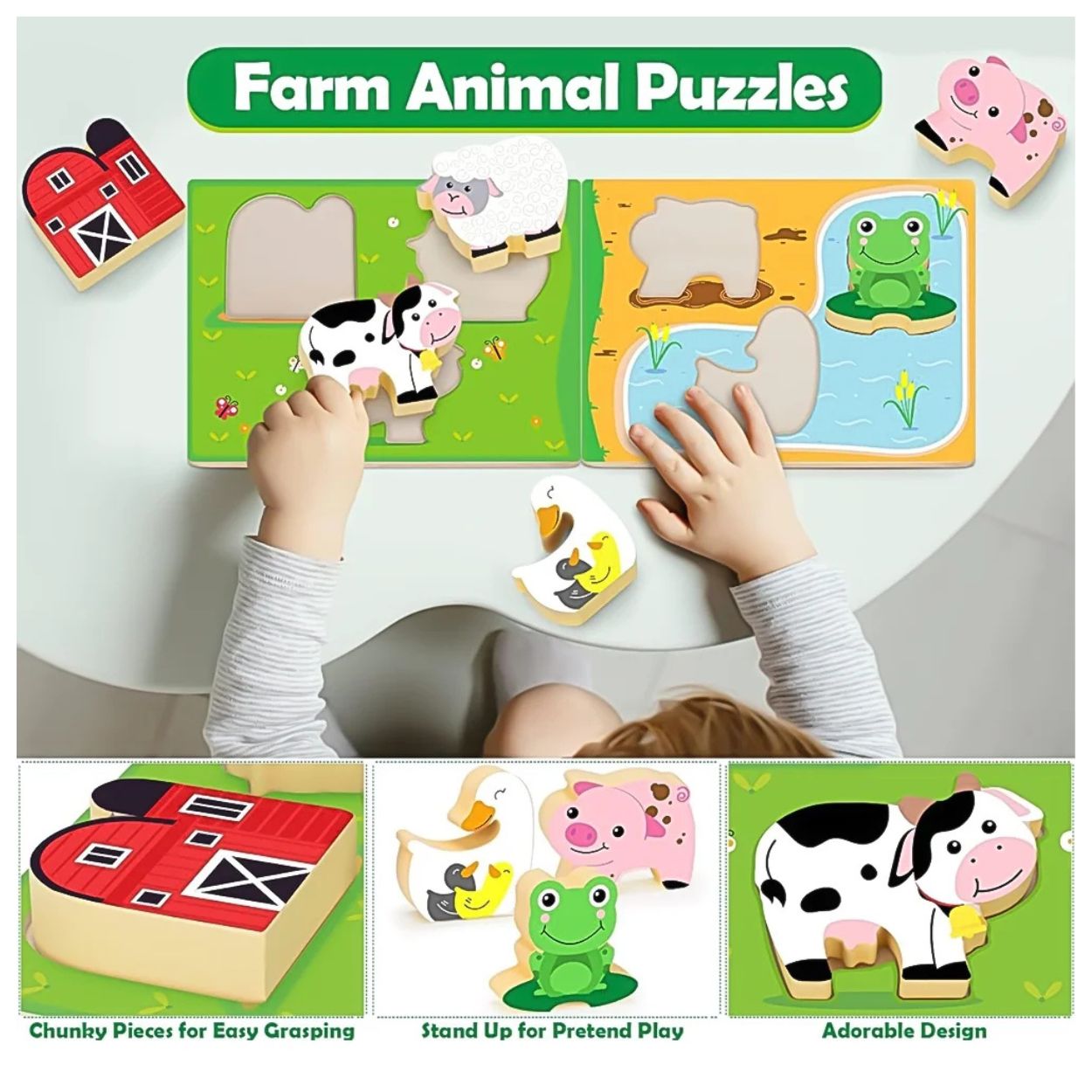 SET GRANJA DE MADERA MONTESSORI CON ROMPECABEZAS JUGUETE EDUCATIVO - 4