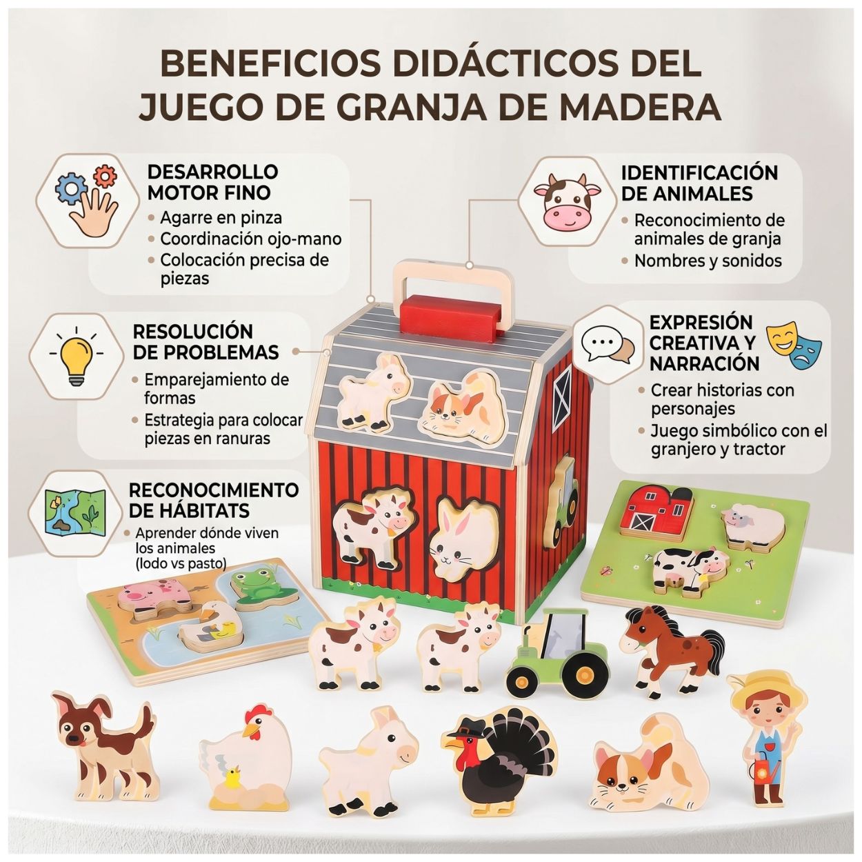 SET GRANJA DE MADERA MONTESSORI CON ROMPECABEZAS JUGUETE EDUCATIVO - 5