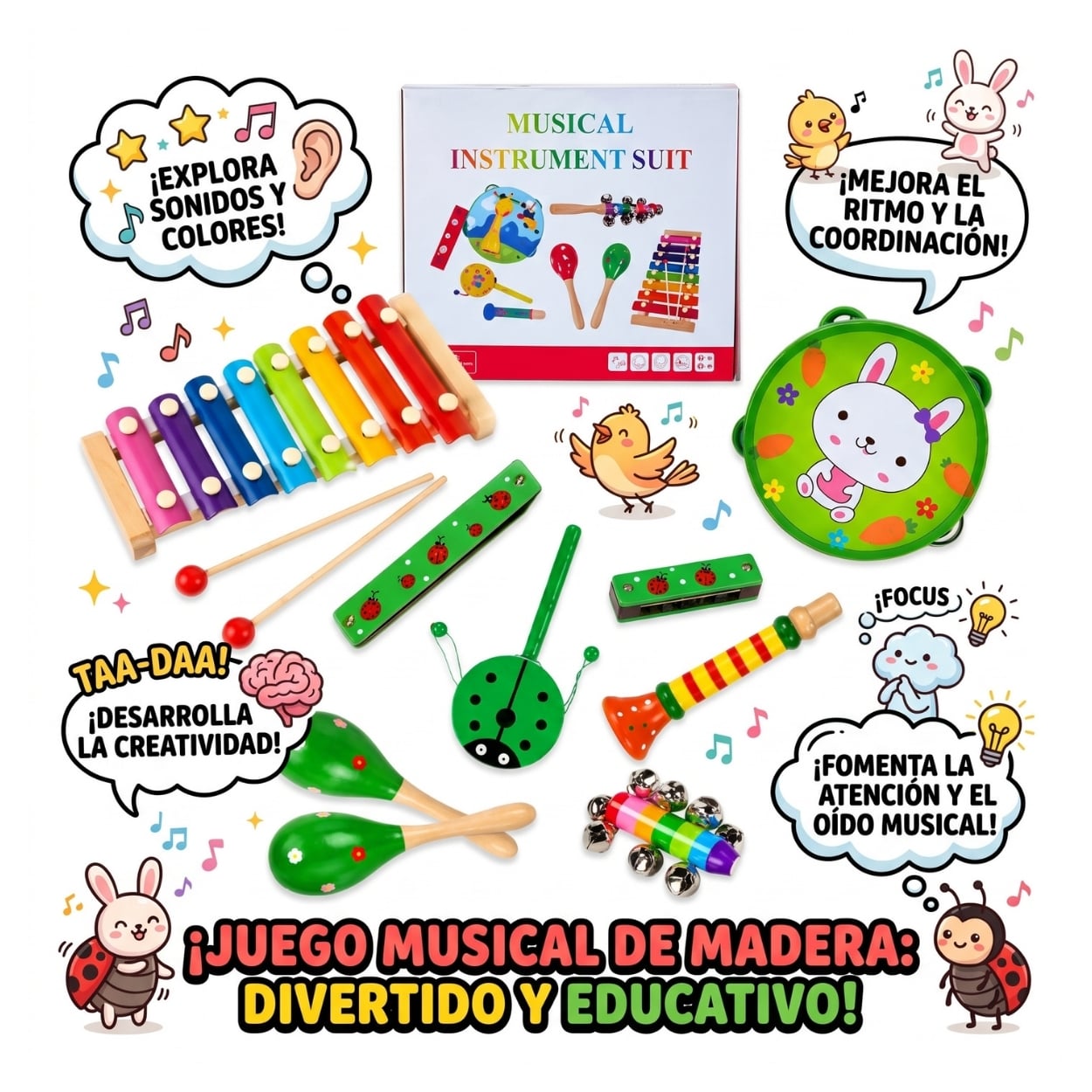 SET DE INSTRUMENTOS MUSICALES EDUCATIVOS PARA NIÑOS DE MADERA - 2