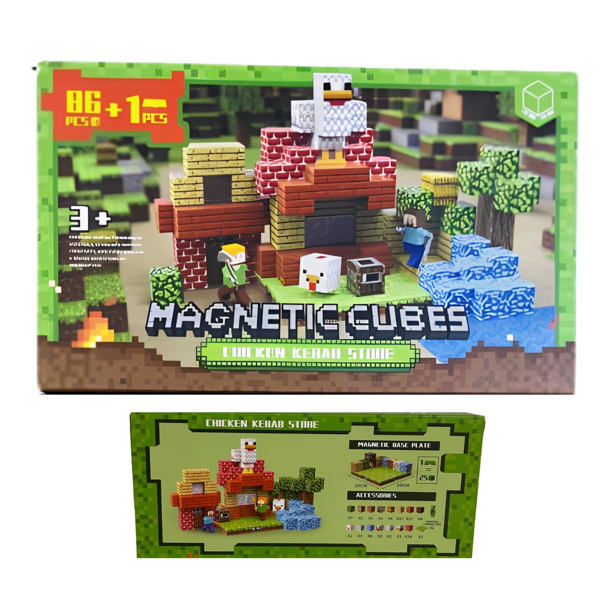 BLOQUES MAGNÉTICOS MUNDO PIXELADO GRANJA DE GALLINAS 87 PZS ESTILO MINECRAFT - 1