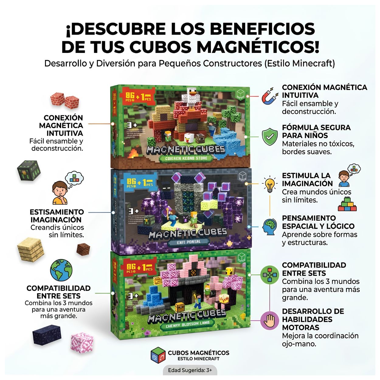 BLOQUES MAGNÉTICOS MUNDO PIXELADO GRANJA DE GALLINAS 87 PZS ESTILO MINECRAFT - 2