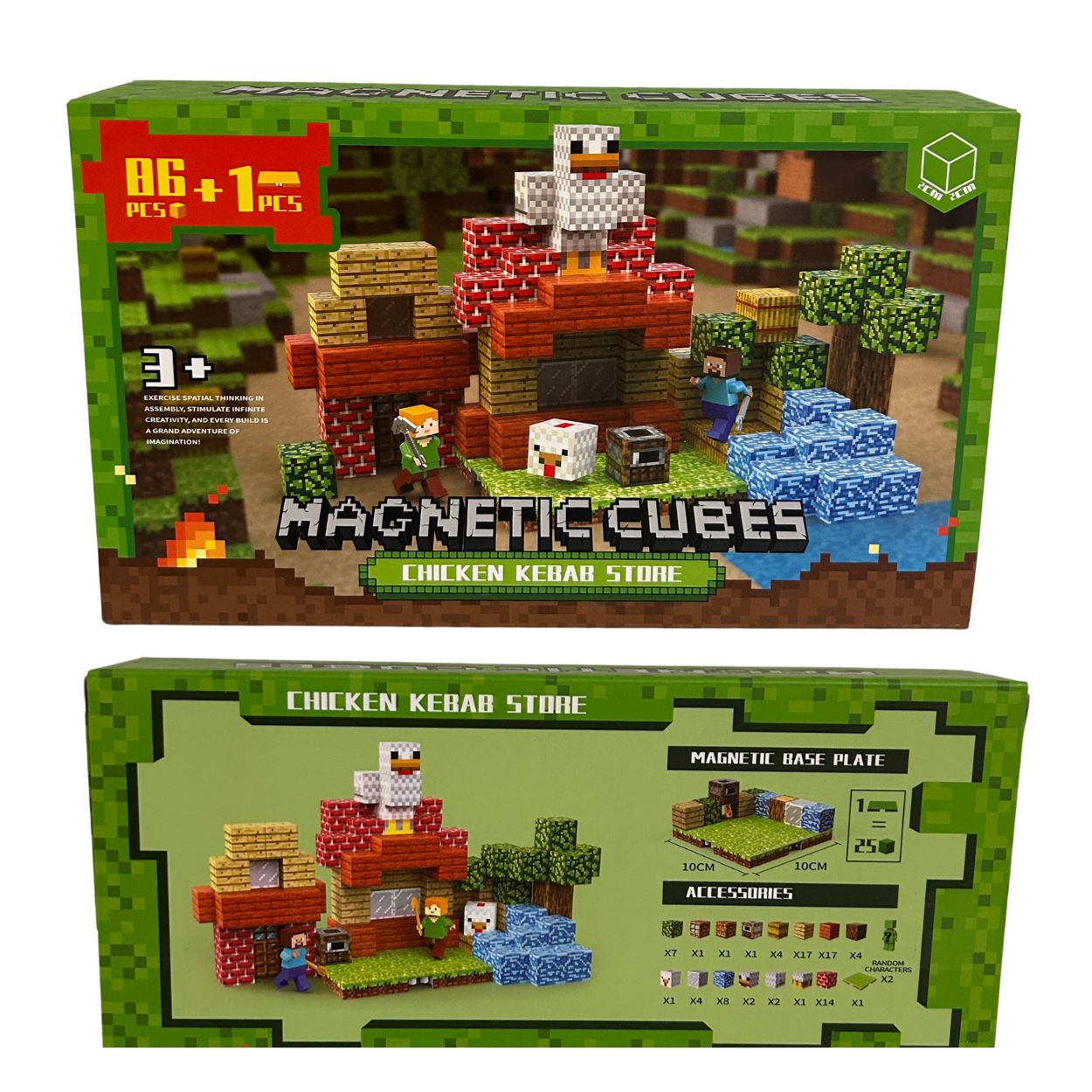 BLOQUES MAGNÉTICOS MUNDO PIXELADO GRANJA DE GALLINAS 87 PZS ESTILO MINECRAFT - 4