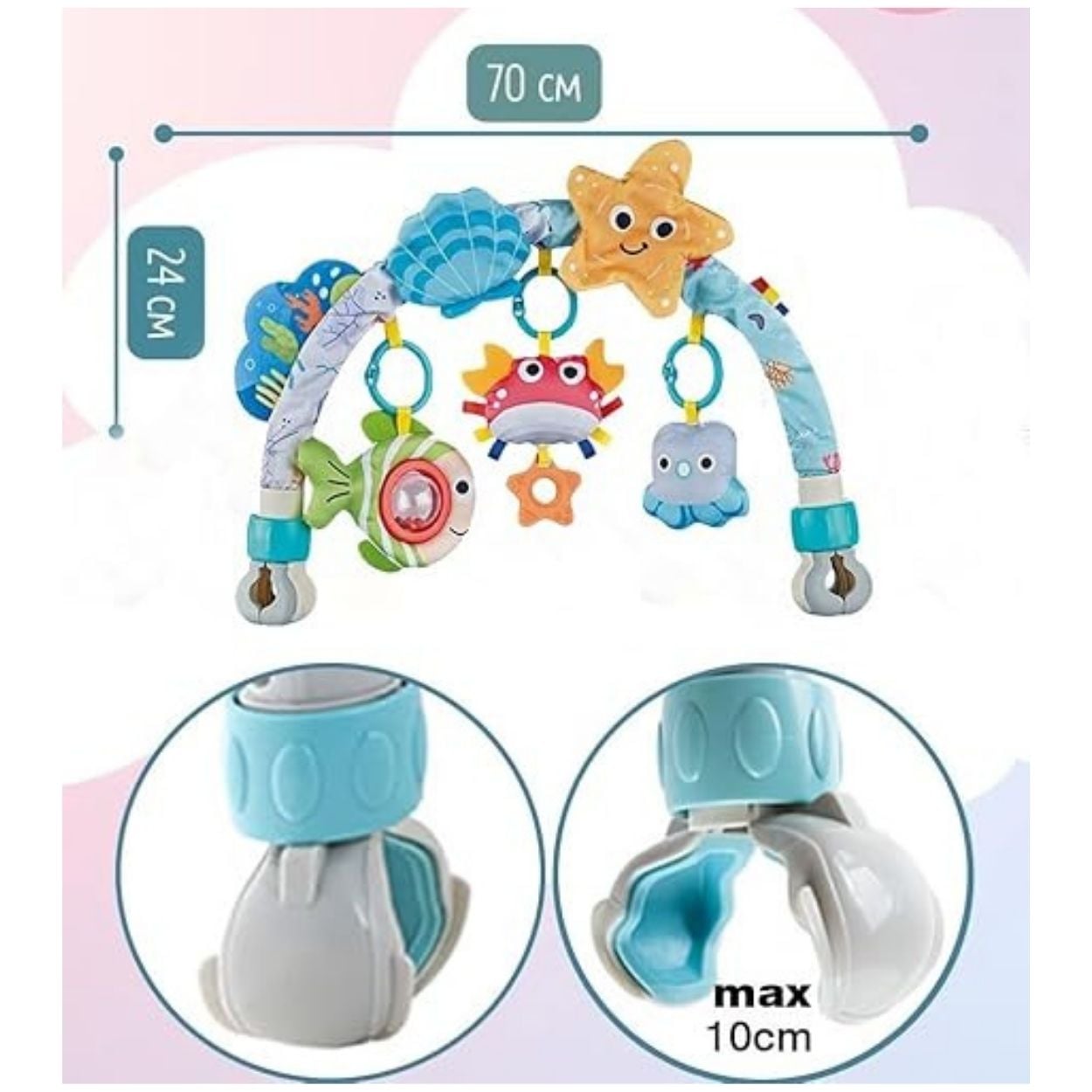 ARCO MÓVIL TEMÁTICA MARINA PARA COCHE DE BEBÉ Y CUNA CON SONAJEROS Y MORDEDOR - 4