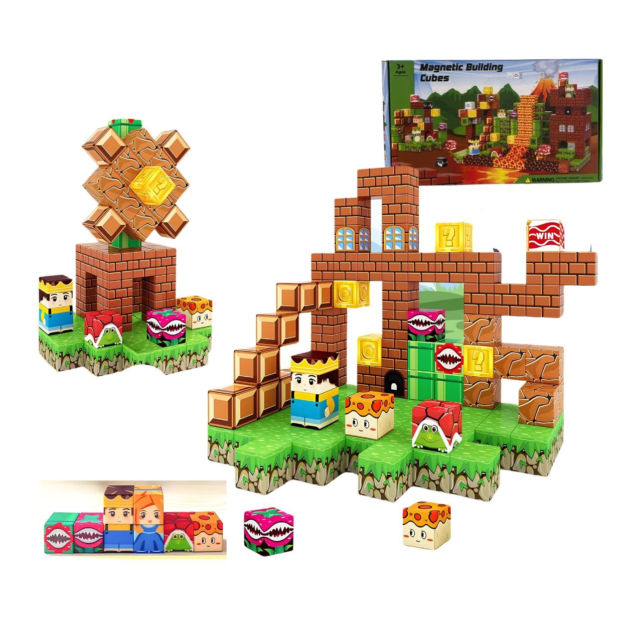 BLOQUES MAGNÉTICOS 3D TIPO MINECRAFT MARIO CUBOS DIDÁCTICOS 60 PIEZAS STEM - 1