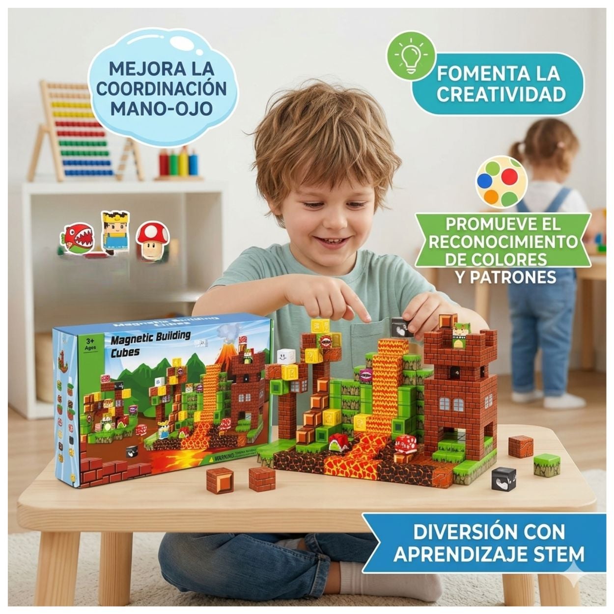 BLOQUES MAGNÉTICOS 3D TIPO MINECRAFT MARIO CUBOS DIDÁCTICOS 60 PIEZAS STEM - 4