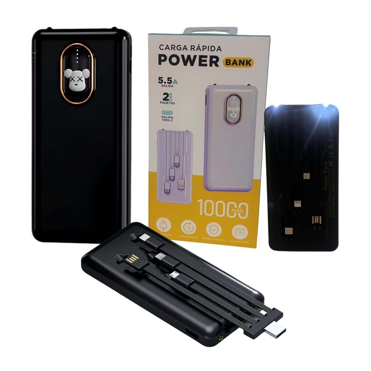 CARGADOR PORTÁTIL UNIVERSAL POWER BANK 10000MAH CARGA RÁPIDA LINTERNA - NEGRO - 1