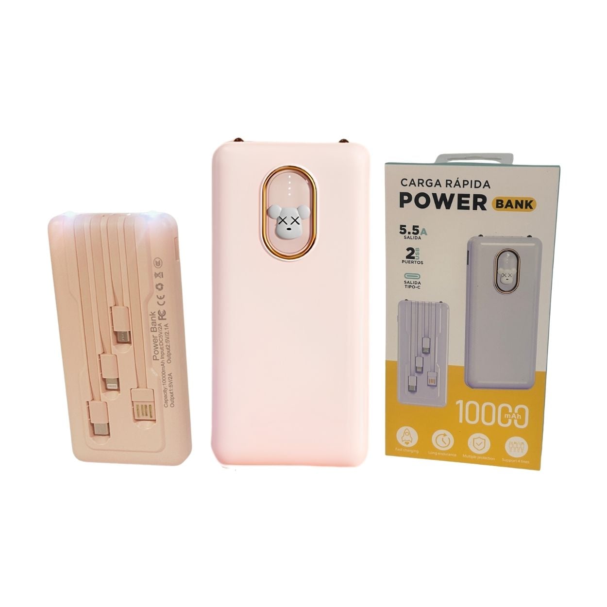 CARGADOR PORTÁTIL UNIVERSAL POWER BANK 10000MAH CARGA RÁPIDA LINTERNA - ROSA - 1
