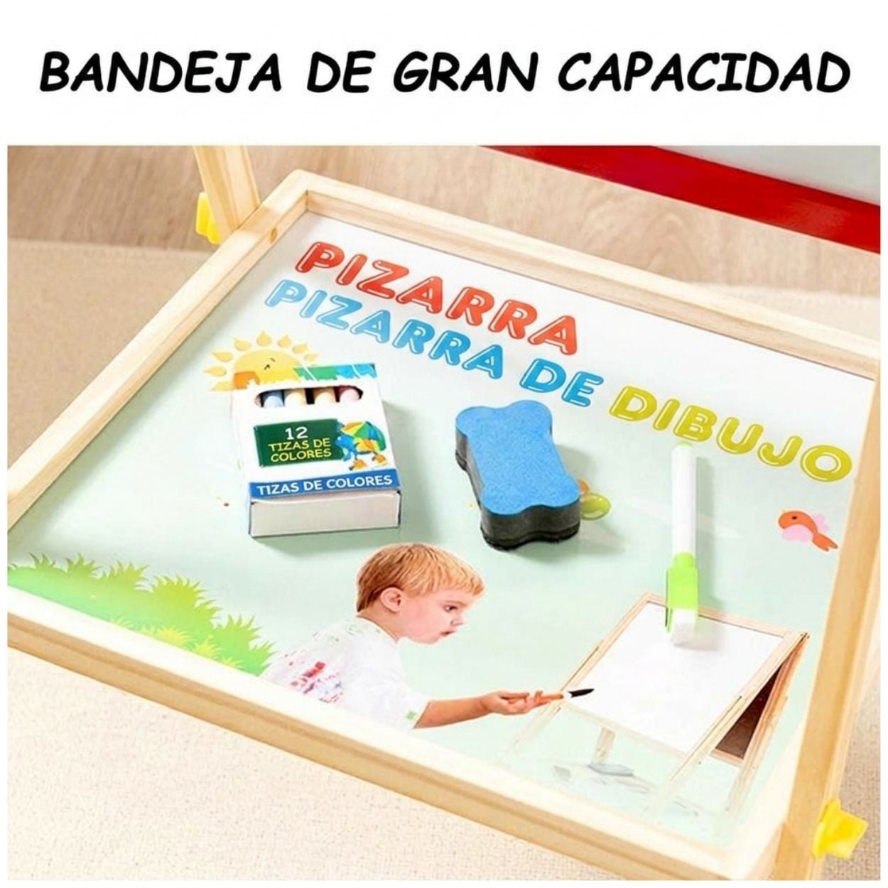 PIZARRA INFANTIL DOBLE CARA ACRÍLICA IMANTADA CON CABALLETE Y TIZA - 4