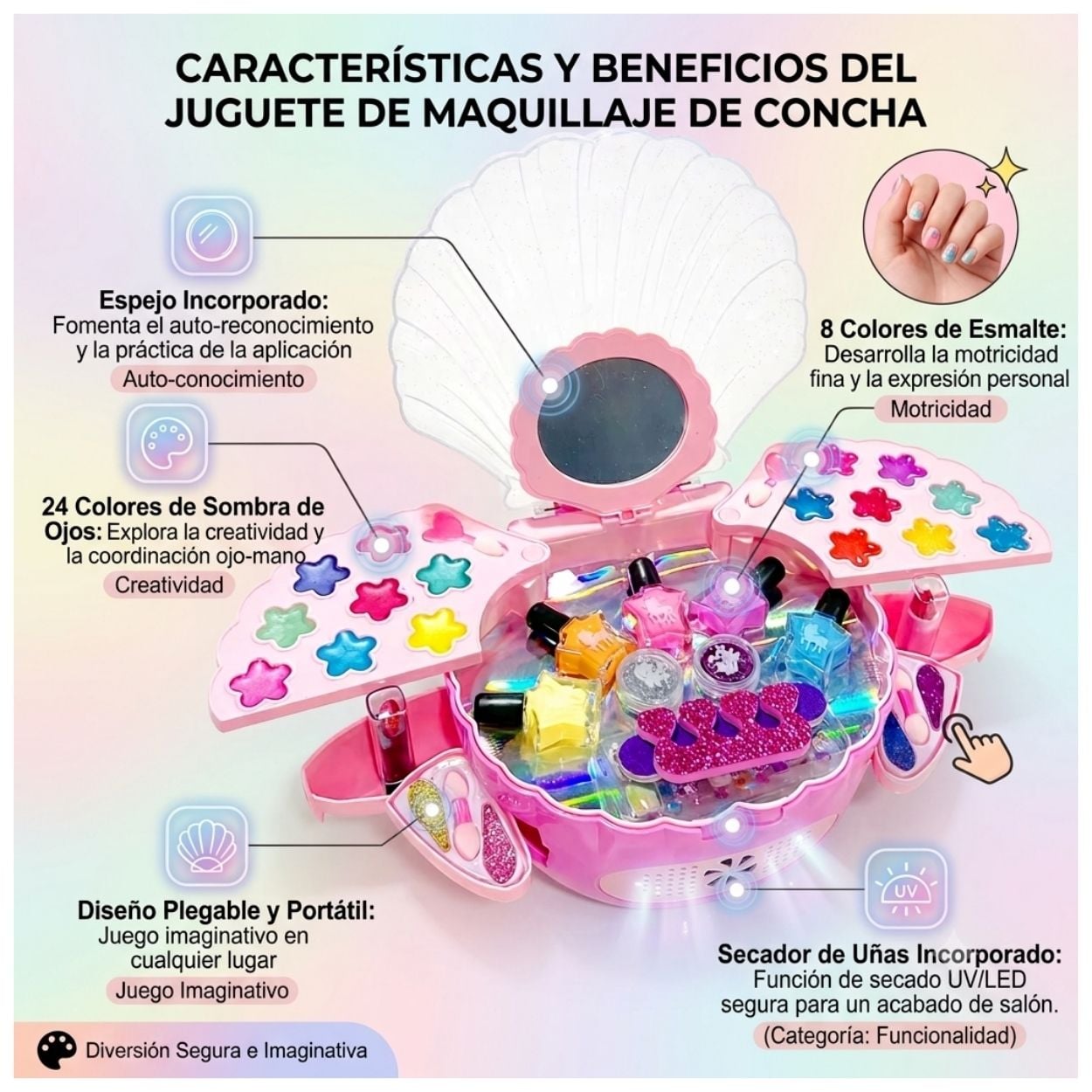 SET MAQUILLAJE INFANTIL OSTRA CON SECADOR DE UÑAS - 2