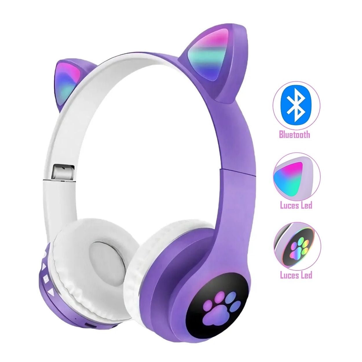 AUDÍFONOS BLUETOOTH OREJAS DE GATO RGB VIV-23M - 1