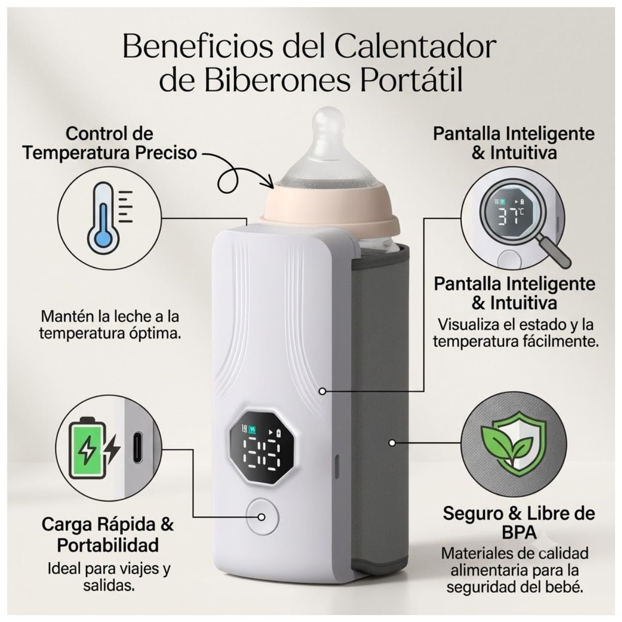 CALENTADOR DE BIBERONES PORTÁTIL RECARGABLE USB LED - 2