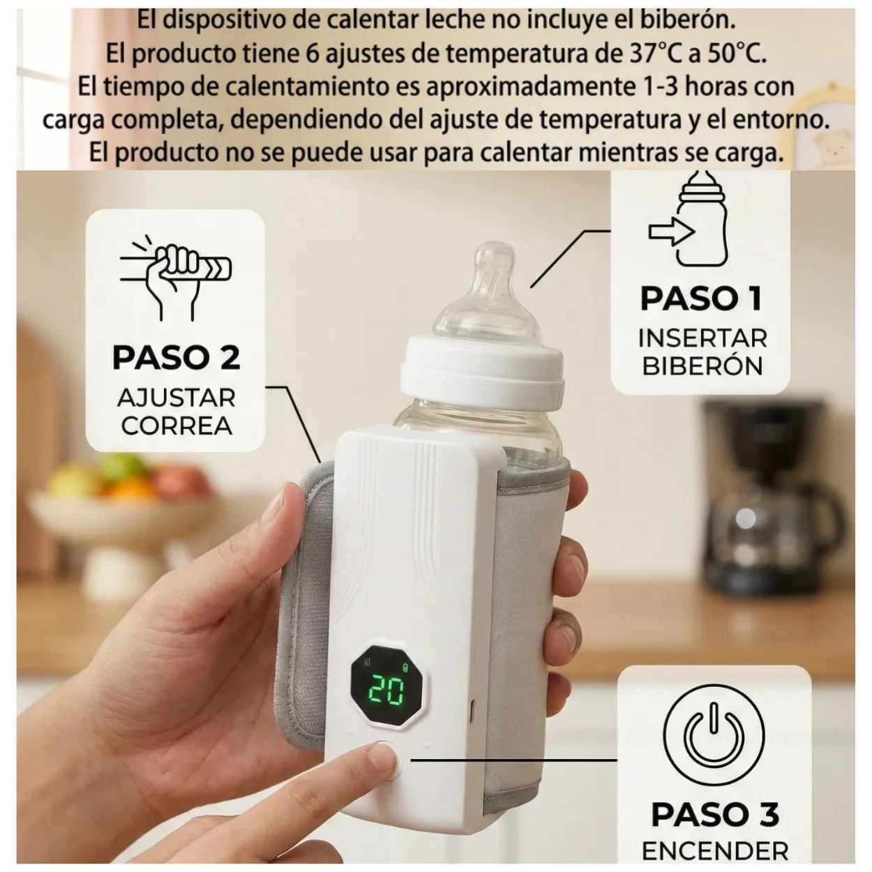 CALENTADOR DE BIBERONES PORTÁTIL RECARGABLE USB LED - 4